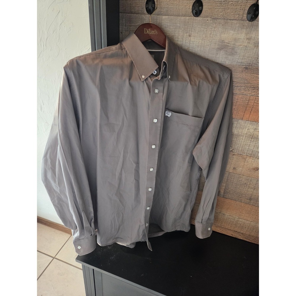 Cinch Mens Gray Solid Cotton Woven Button-Down Shirt M, Western,